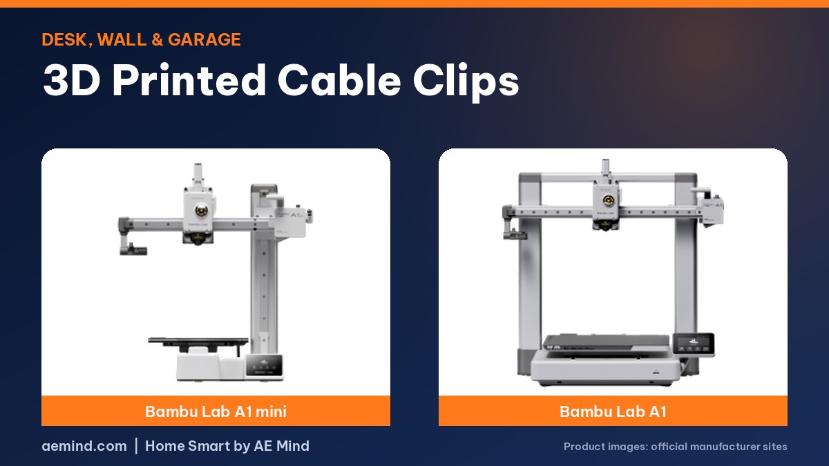3D printed cable clips, featuring Bambu Lab A1 mini and A1