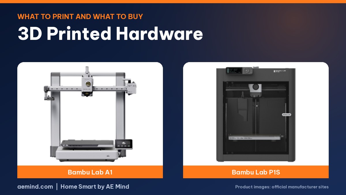 3D printed hardware, featuring Bambu Lab A1 and P1S