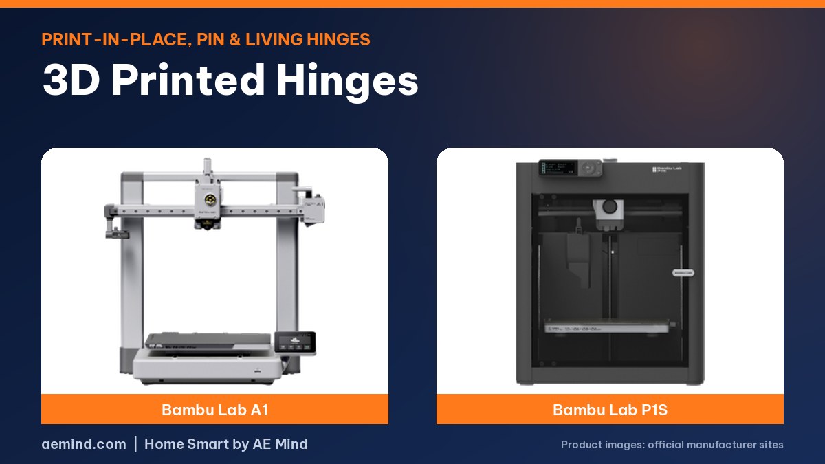 3D printed hinges, featuring Bambu Lab A1 and P1S
