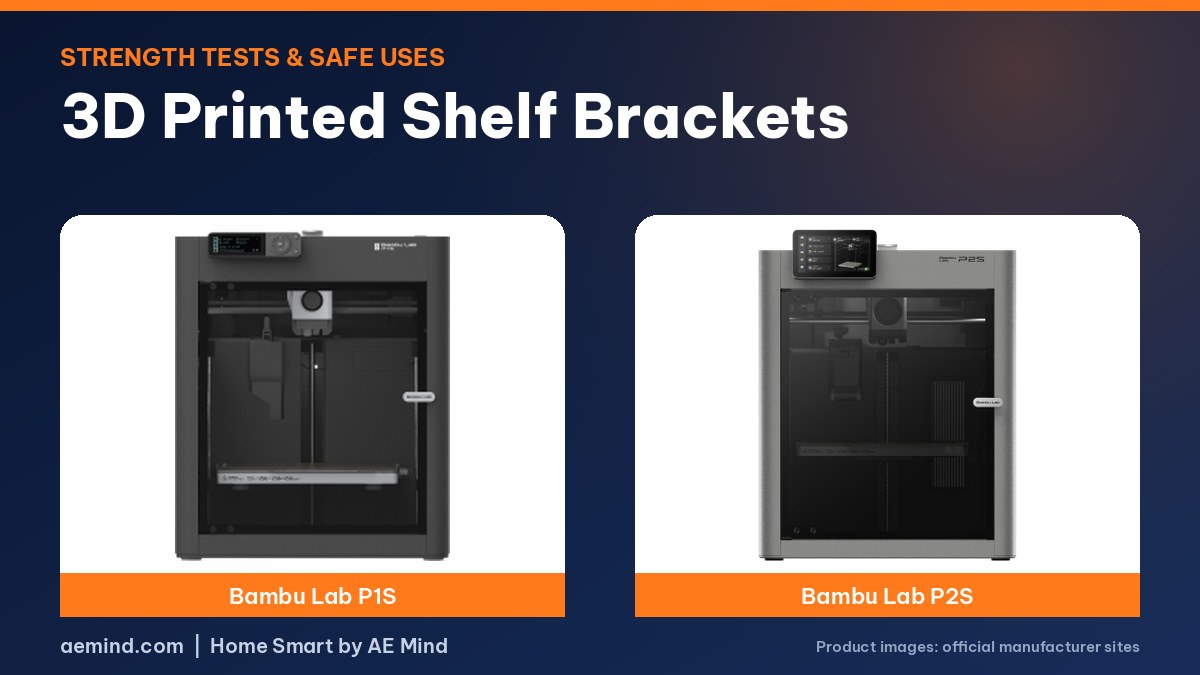 3D printed shelf brackets, featuring Bambu Lab P1S and P2S