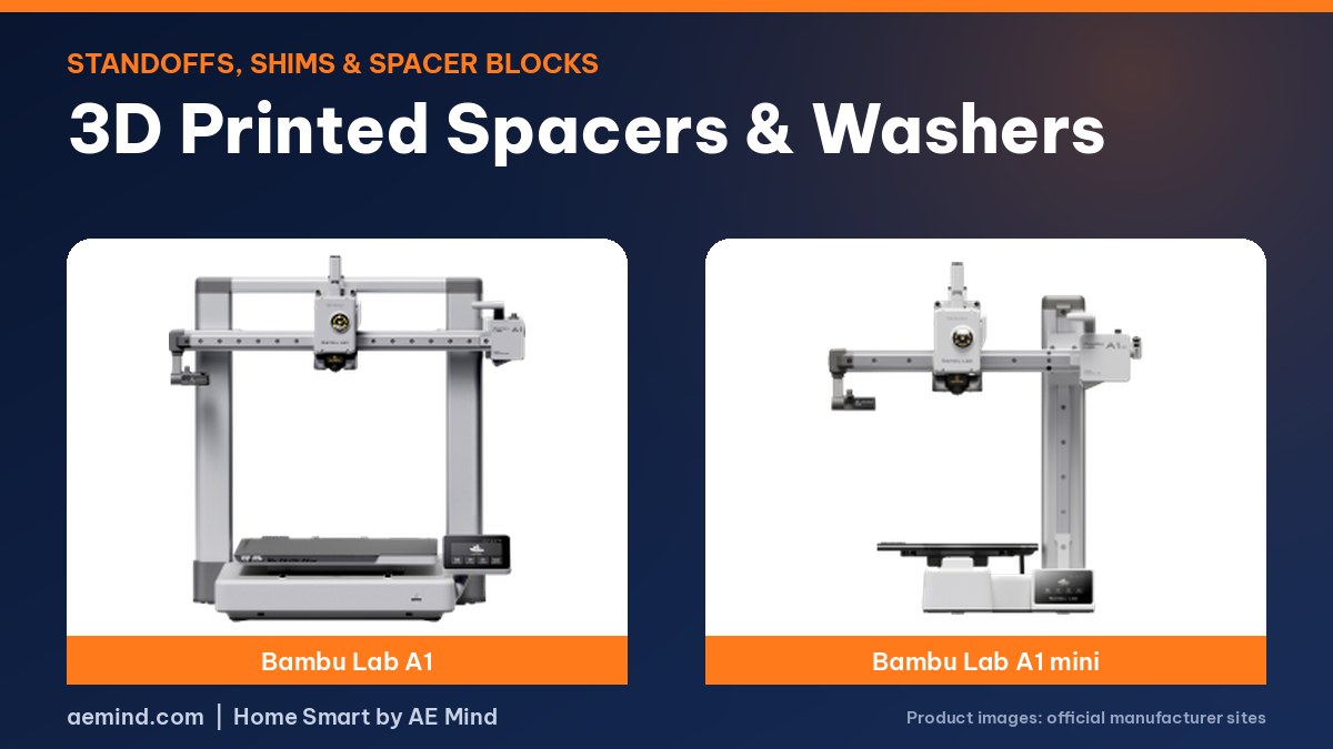3D printed spacers and washers, featuring Bambu Lab A1 and A1 mini