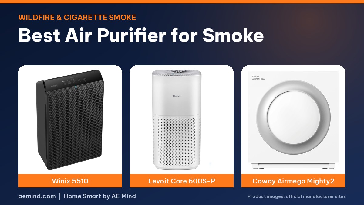 Best air purifier for smoke featured image with Winix, Levoit and Coway purifiers