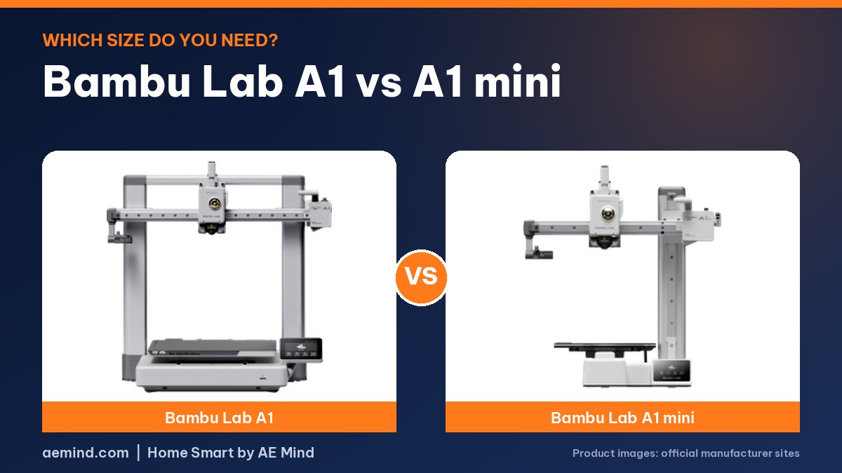 Bambu Lab A1 vs A1 mini comparison: both 3D printers side by side (official product photos)