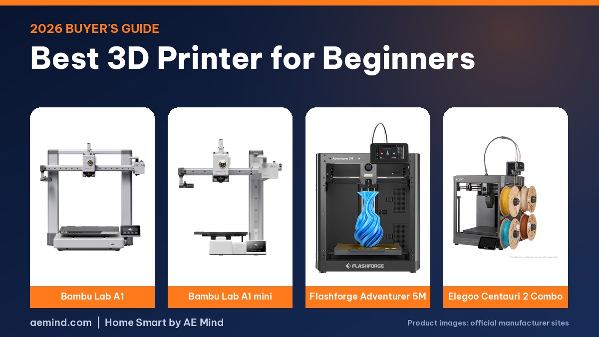 Best 3D printer for beginners: Bambu Lab A1, Bambu Lab A1 mini, Flashforge Adventurer 5M and Elegoo Centauri 2 Combo (official product photos)