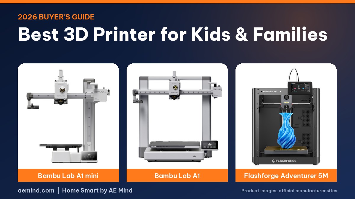 Best 3D printer for kids: Bambu Lab A1 mini, Bambu Lab A1 and Flashforge Adventurer 5M (official product photos)