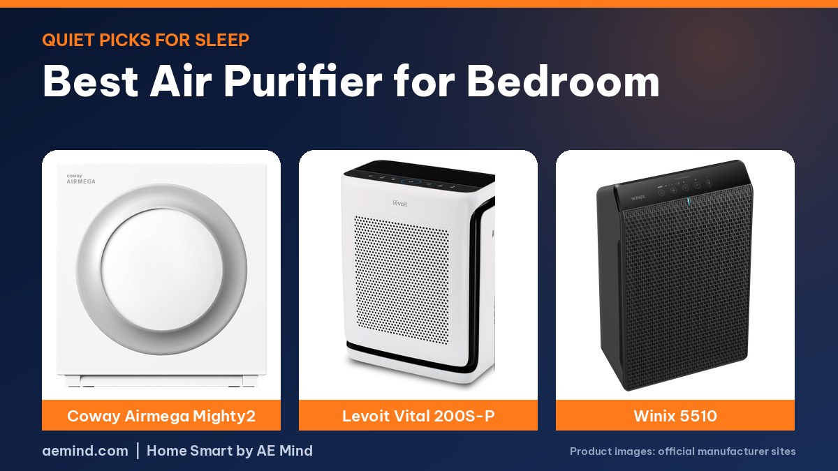 Best air purifier for bedroom featured image with Coway, Levoit and Winix purifiers