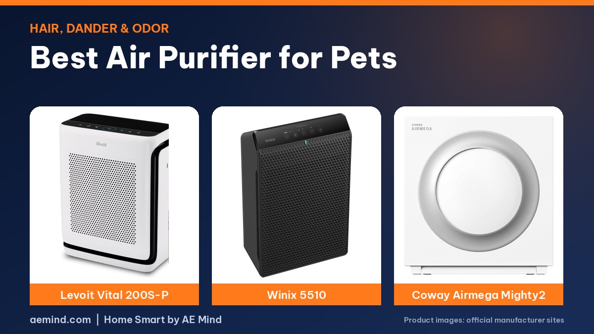 Best air purifier for pets featured image with Levoit, Winix and Coway purifiers