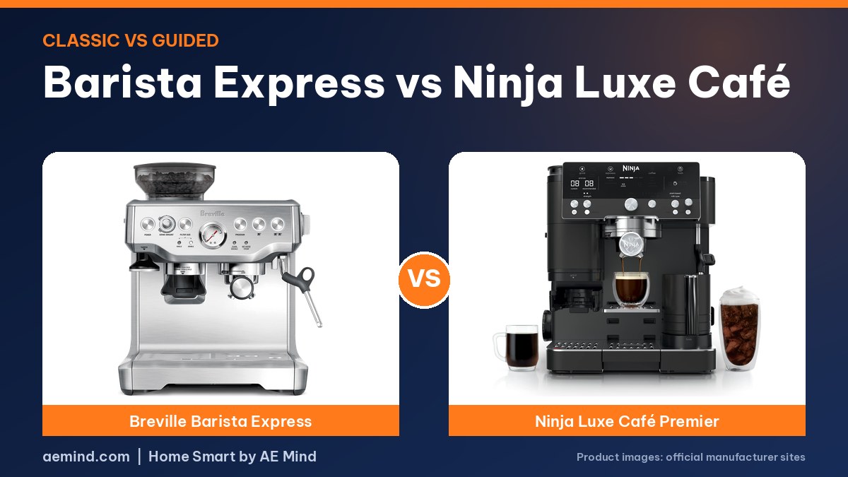 Breville Barista Express vs Ninja Luxe Cafe espresso machines side by side