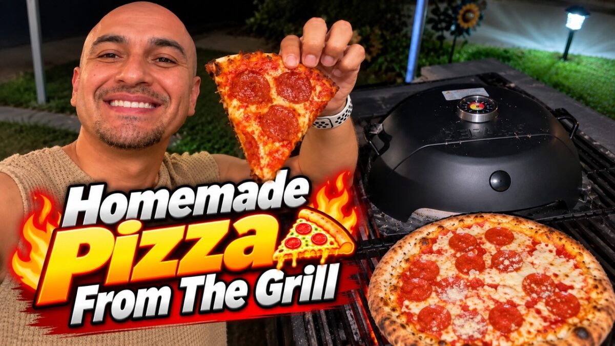 Geras HeatGuard Pro pizza oven on a charcoal grill