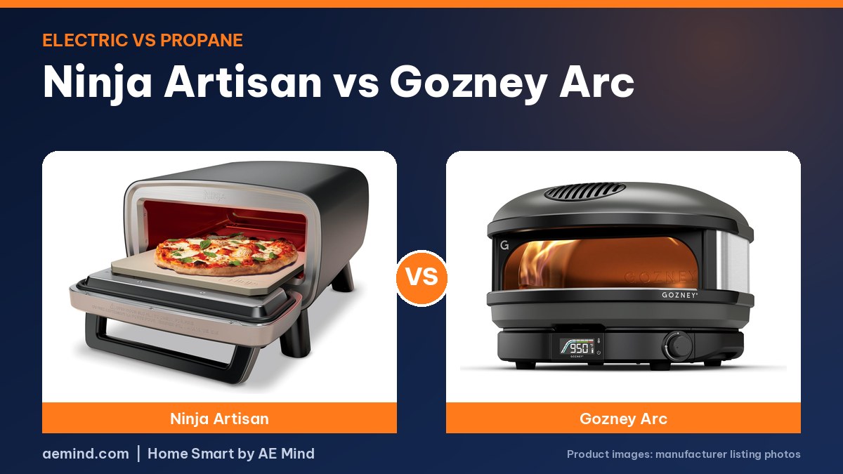Ninja Artisan electric pizza oven and Gozney Arc propane pizza oven