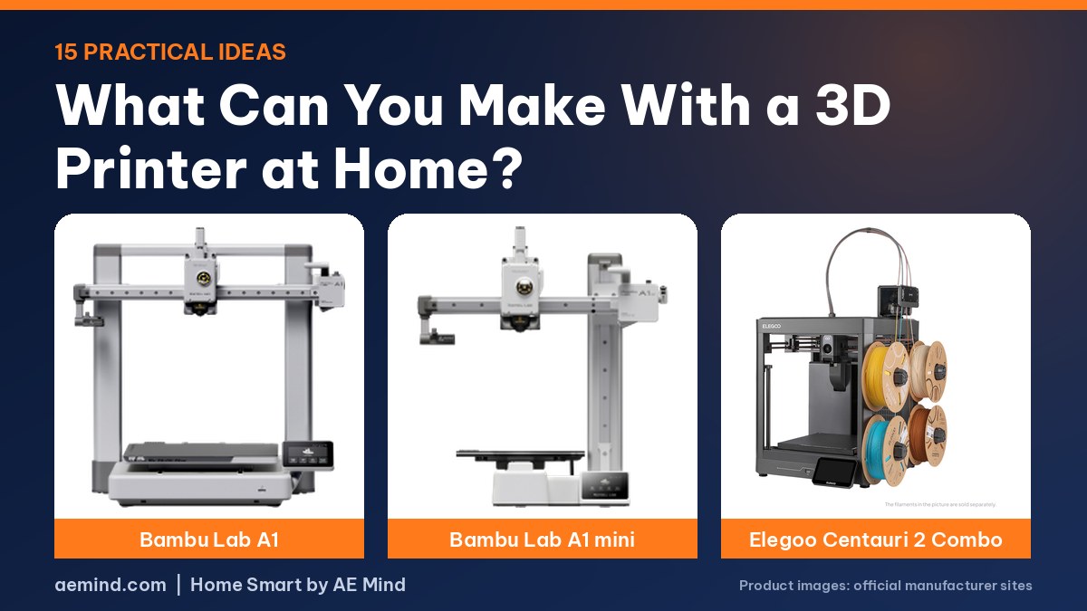 What can you make with a 3D printer at home: Bambu Lab A1, Bambu Lab A1 mini and Elegoo Centauri 2 Combo (official product photos)